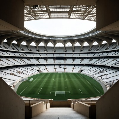 Empty Soccer Stadium with Green Field