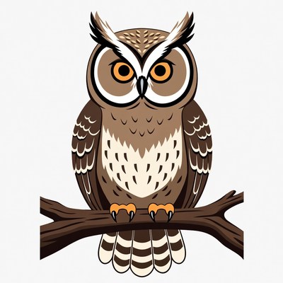 Cartoon Owl Perched on Branch