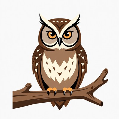 Cartoon Owl Perched on Branch