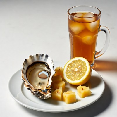 Oyster with Iced Tea and Lemon