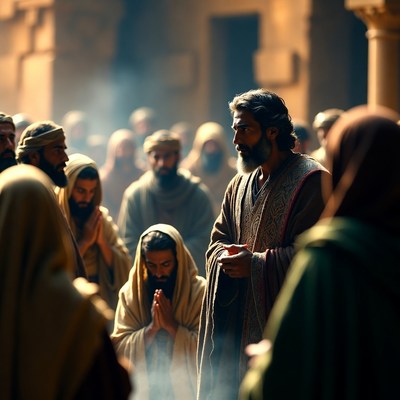 Jesus teaching crowd in ancient temple