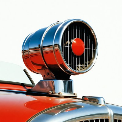 Vintage Chrome Spotlight on Red Car