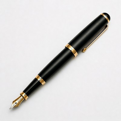 Black fountain pen with gold trim