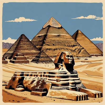 Great Sphinx and Pyramids Illustration