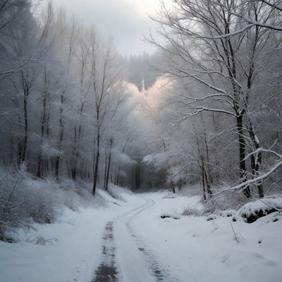 Snowy Forest Path in Winter