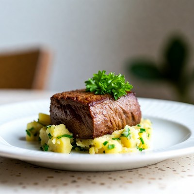 Grilled Steak with Mashed Potatoes