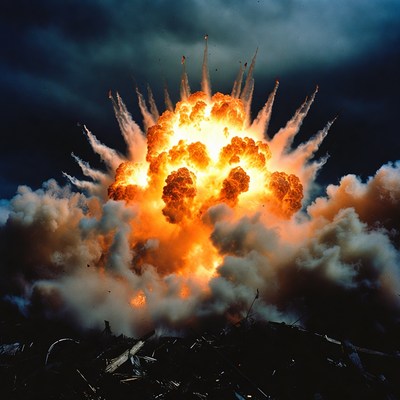 Massive fiery explosion in dark sky