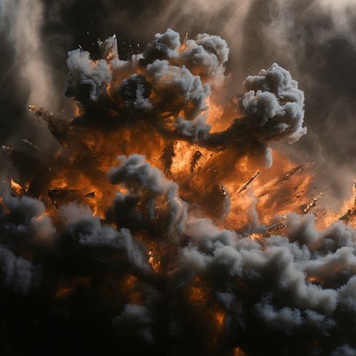 Massive Explosion with Fire and Smoke