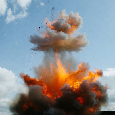 Massive explosion with fire and smoke