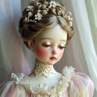Ball-jointed doll with updo hairstyle