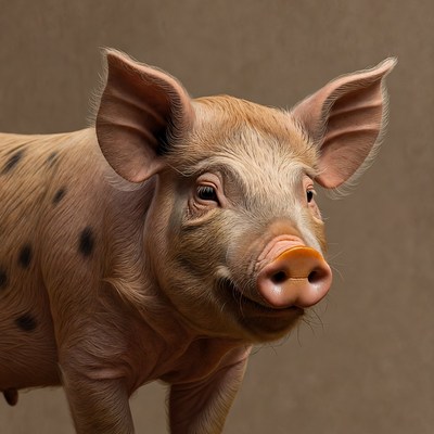 Cute pink piglet on isolated background