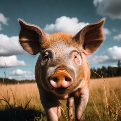 Cute pig in grassy field