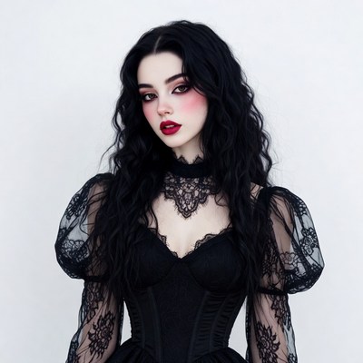Gothic woman in black lace dress