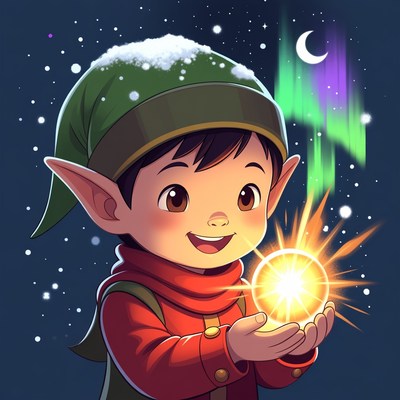 Cute elf boy holding glowing orb