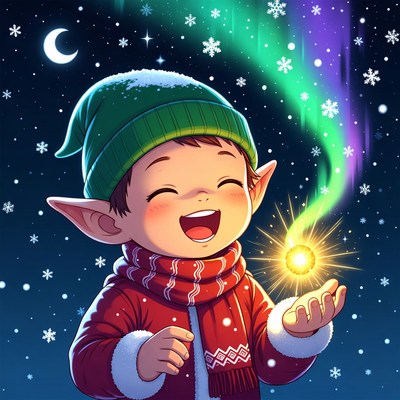 Chibi elf boy holding golden light