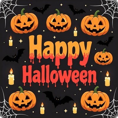 Happy Halloween with Pumpkins and Bats