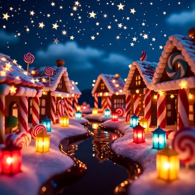 Gingerbread Village Under Starry Night Sky