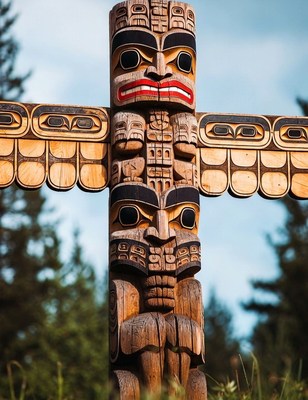 Totem Pole in Forest