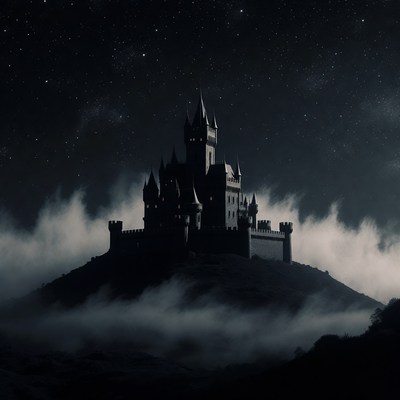 Silhouette Castle on Hill at Night