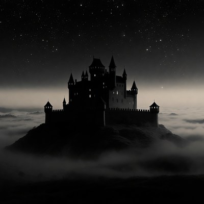 Silhouette Castle on Misty Mountain