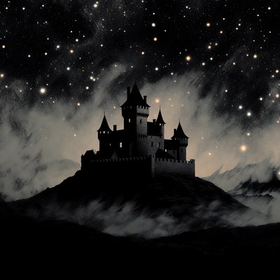 Silhouette Castle on Mountain Under Starry Sky