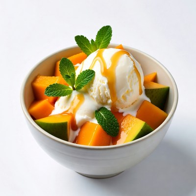 Mango Ice Cream Bowl with Mint