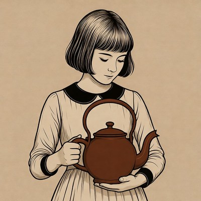 Girl holding teapot illustration