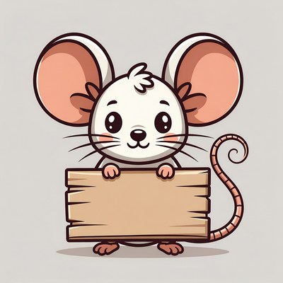 Cute cartoon mouse holding blank sign