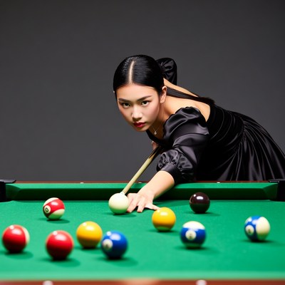 Asian woman playing pool