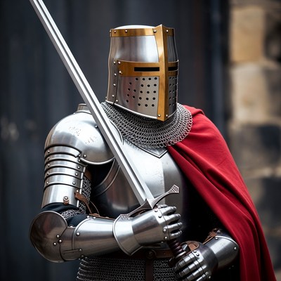 Knight in silver armor holding sword