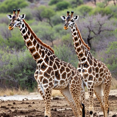 Two Giraffes Standing in Savanna