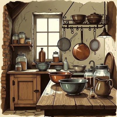 Vintage Illustrated Rustic Kitchen