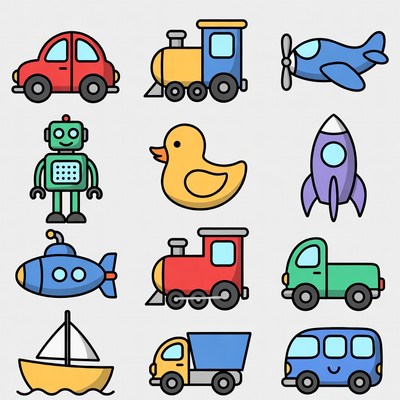Colorful Transportation Vehicles Clipart Icons