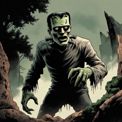 Frankenstein Monster in Dark Forest