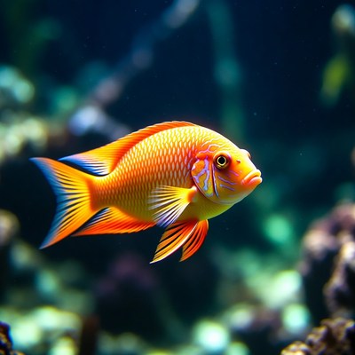 Vibrant Orange Flame Angelfish in Aquarium