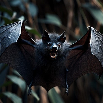 Furry Bat Screeching with Wings Spread