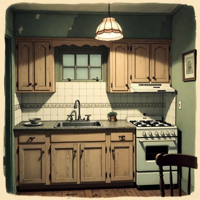 Vintage Kitchen Interior Illustration