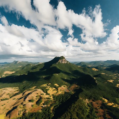 Mountain Peak with Clouds and Valleys