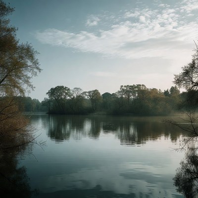 Autumn Trees Reflecting in Calm Lake