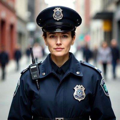 Female police officer in urban street