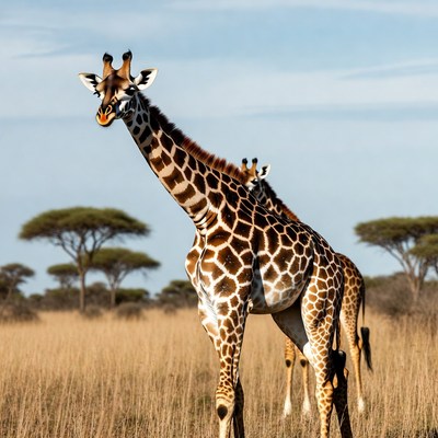 Giraffes standing in African savanna