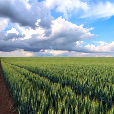 Green Wheat Field Under Dramatic Sky
