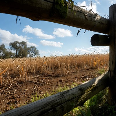 Wooden Fence with Wheat Field