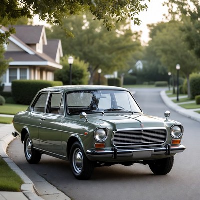 Vintage Green Renault 12 Parked Street