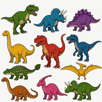 Colorful Cartoon Dinosaur Clipart Set