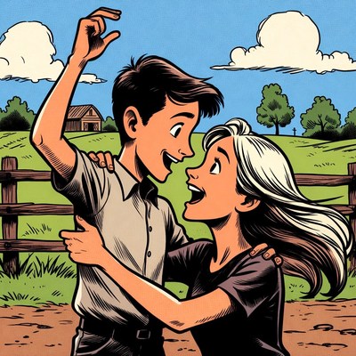 Young couple embracing on farm