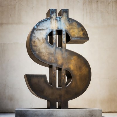 Large metallic dollar sign sculpture