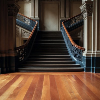 Grand Wooden Staircase in Mansion
