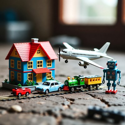 Toy house train plane car robot