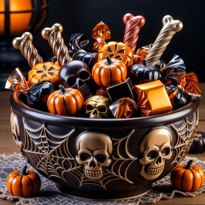 Halloween Candy in Skull Cauldron
